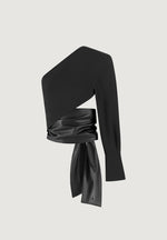 coralie-one-sleeve-leather-wrap-top-black