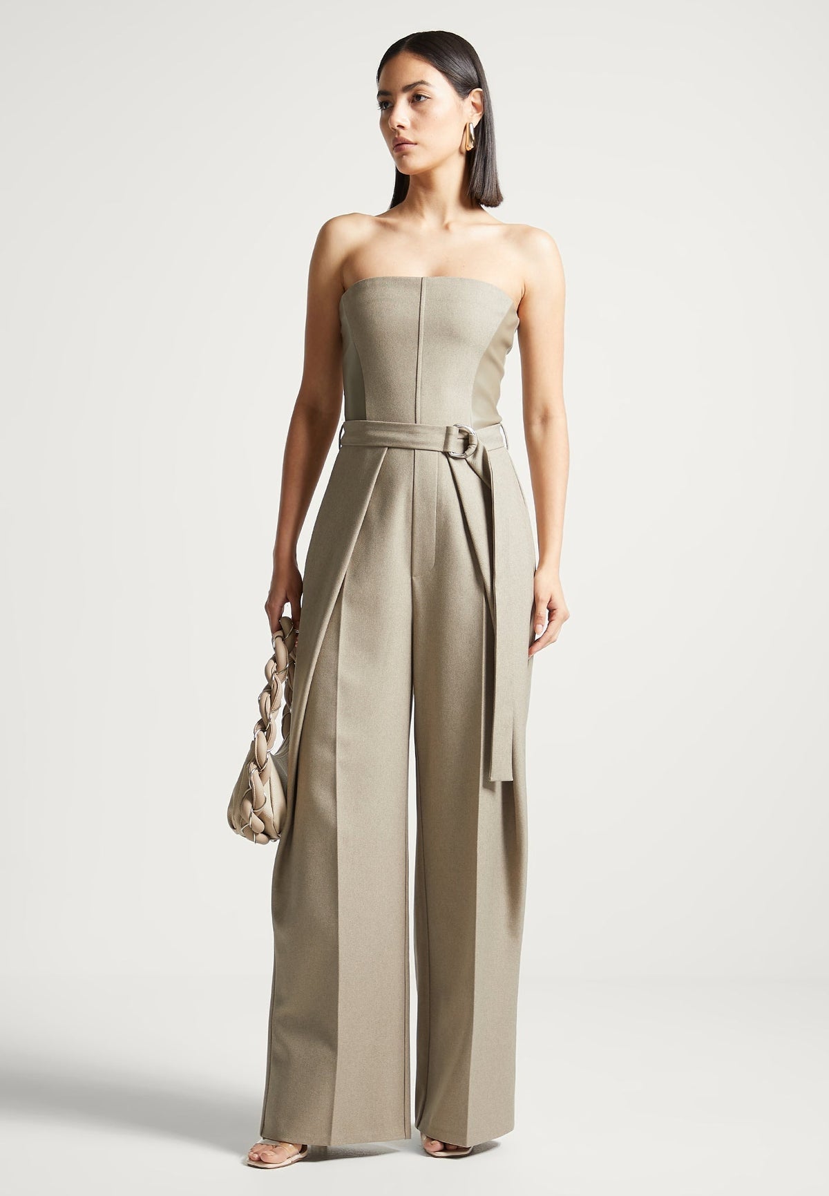 Sabine - Tailored Pleat Jumpsuit with Belt - Beige