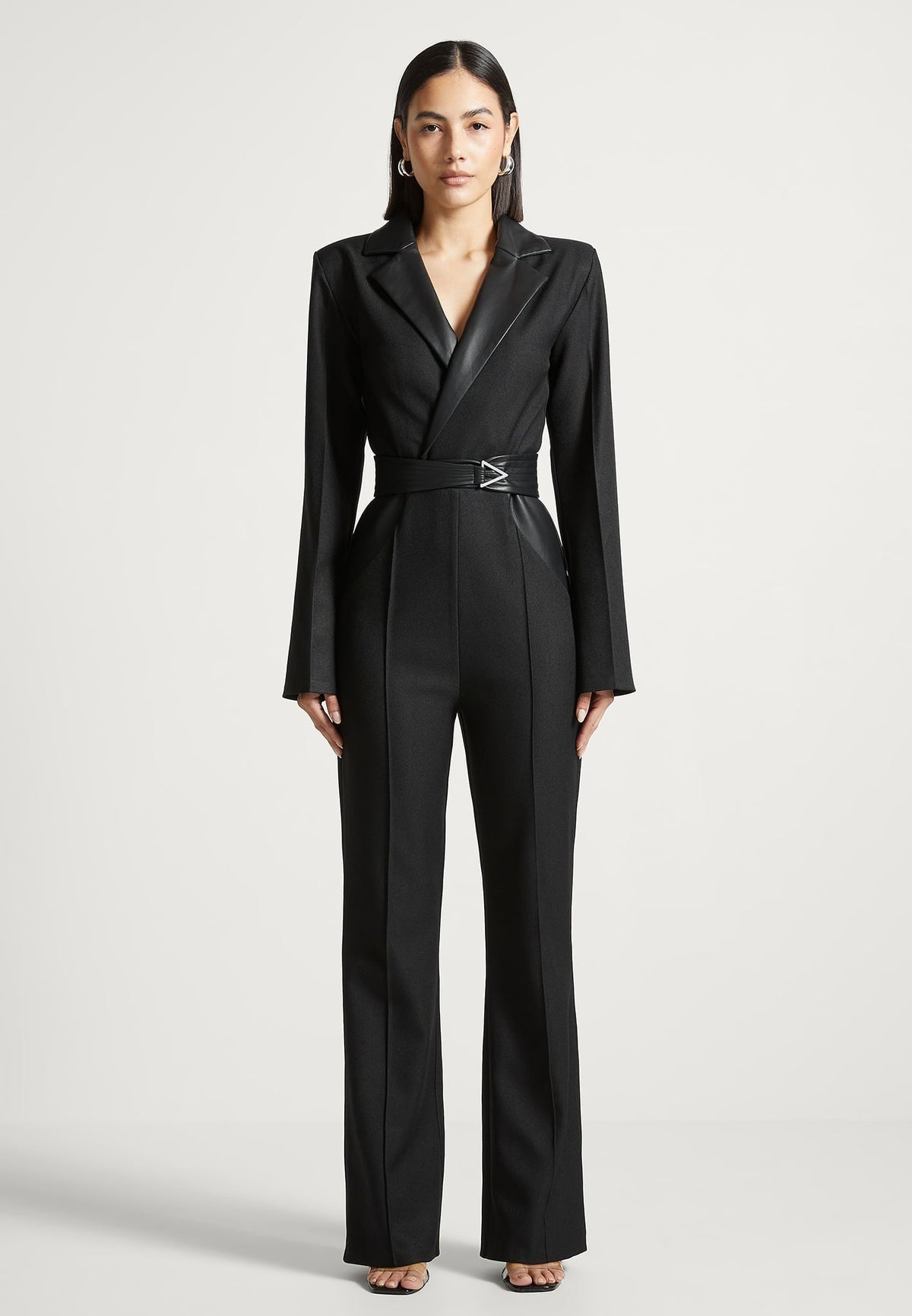 Tailored Fit and Flare Belted Jumpsuit - Black