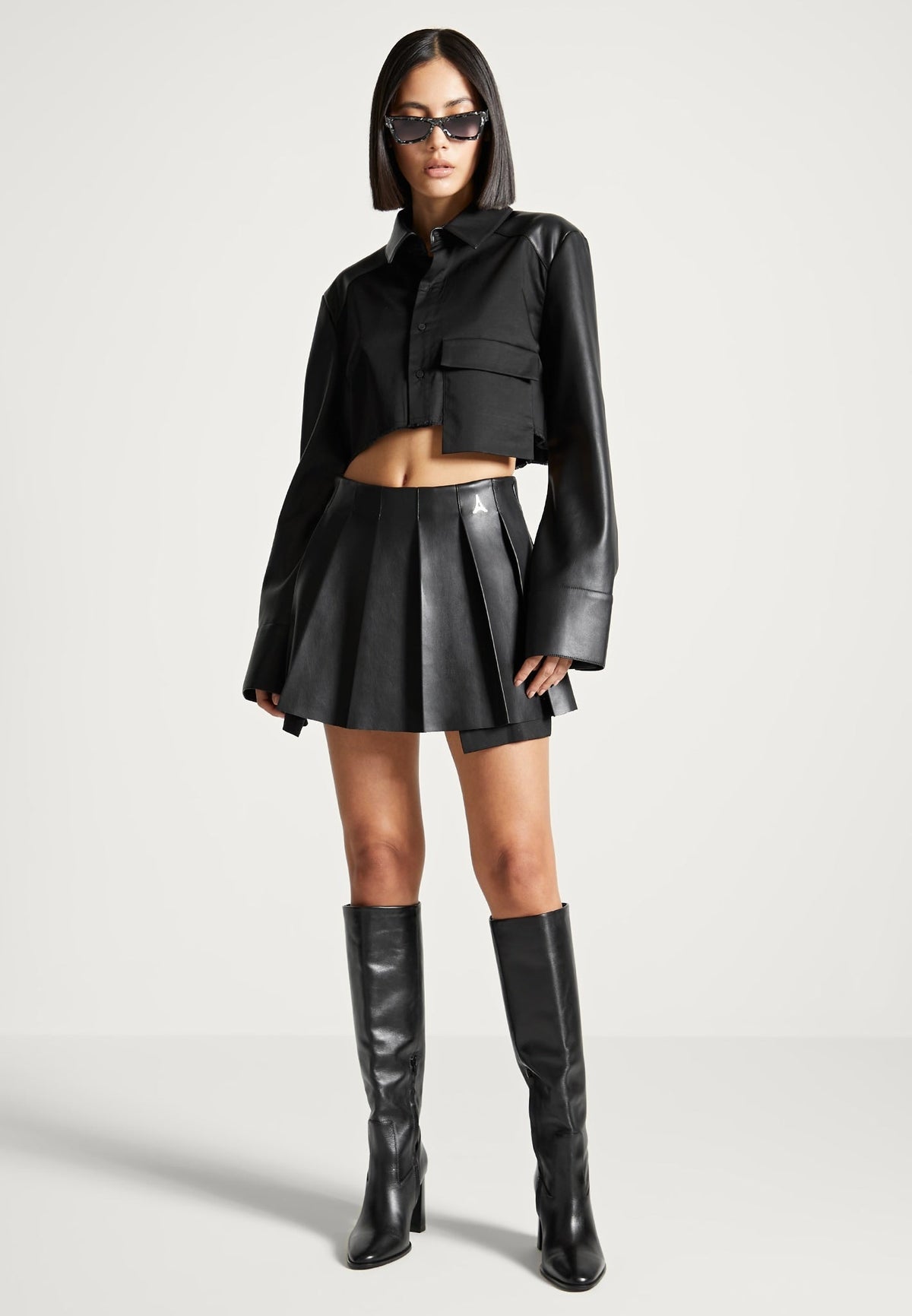 Juliette - Leather Pleated Skort - Black