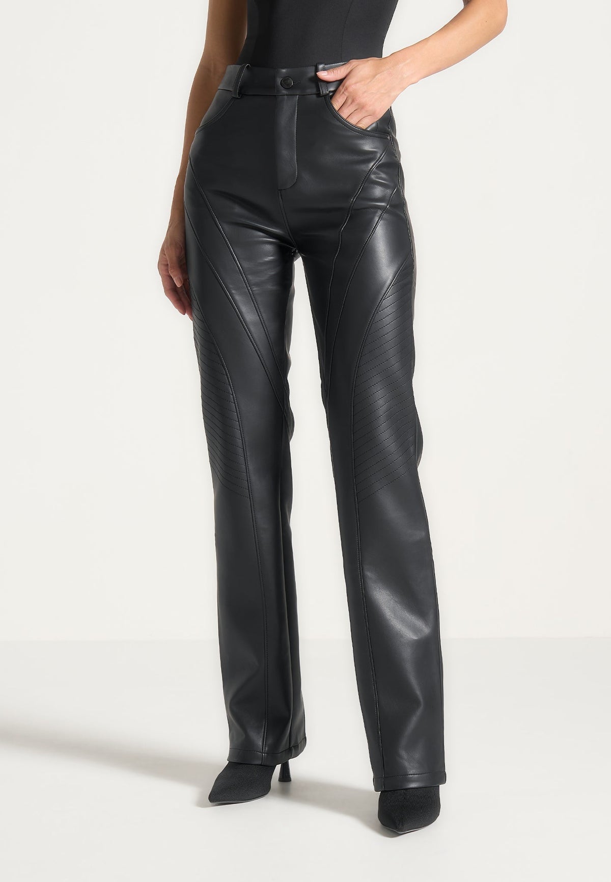 Leather Biker Pants - Black