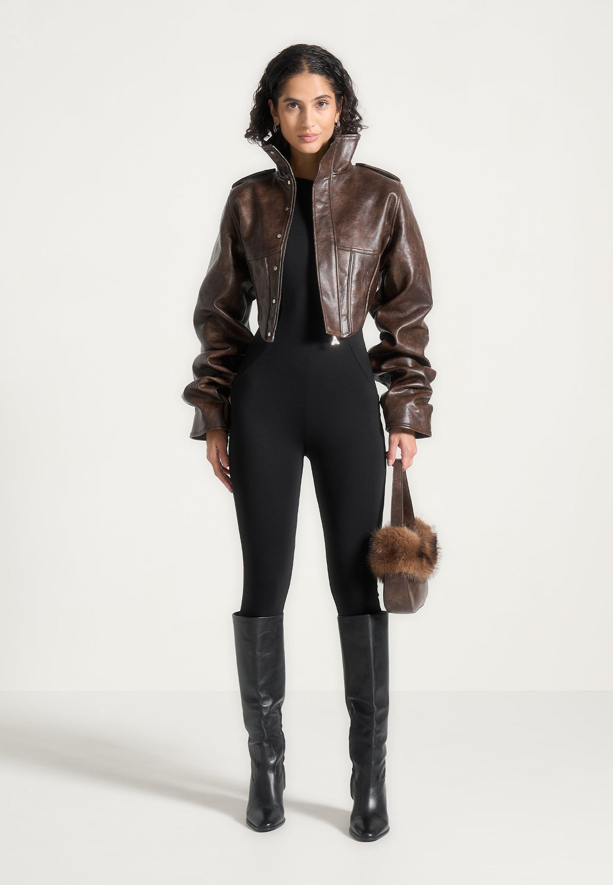 Solange - Vintage Leather Tacked Sleeve Corset Jacket - Brown