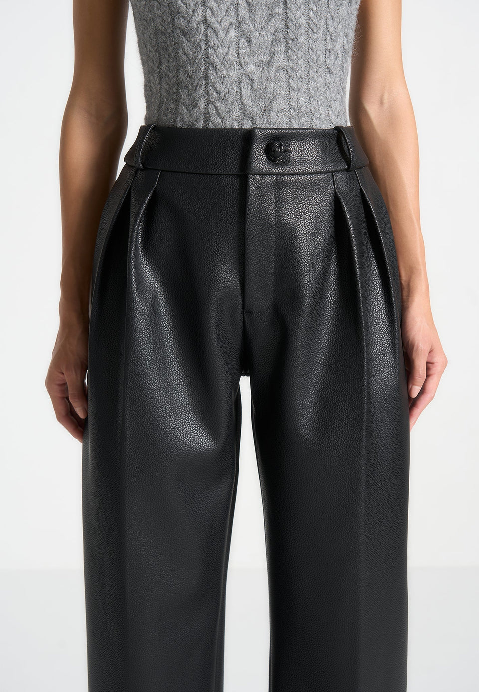 olivia-pebbled-leather-pleated-stacked-trousers-black