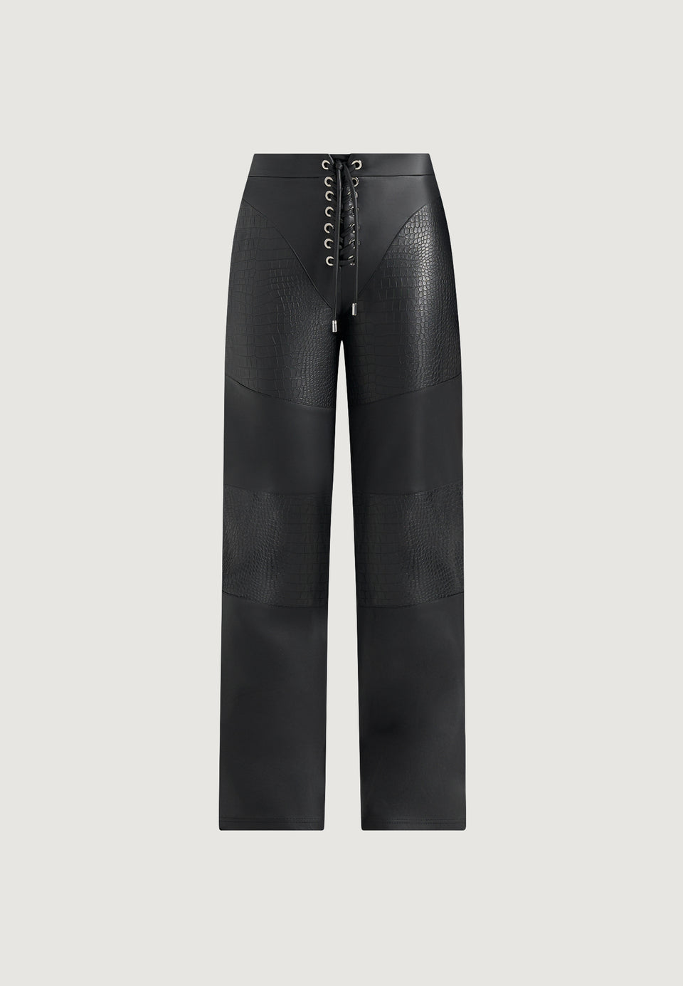 seren-croc-embossed-lace-up-trousers-black
