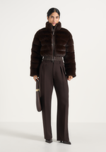 Ama - Plush Cropped Puffer Jacket - Brown