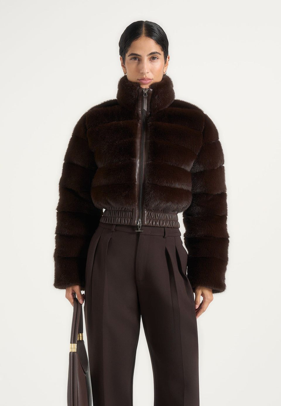 Ama - Plush Cropped Puffer Jacket - Brown