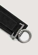 Noor - O-Ring Suede Tie Belt - Black