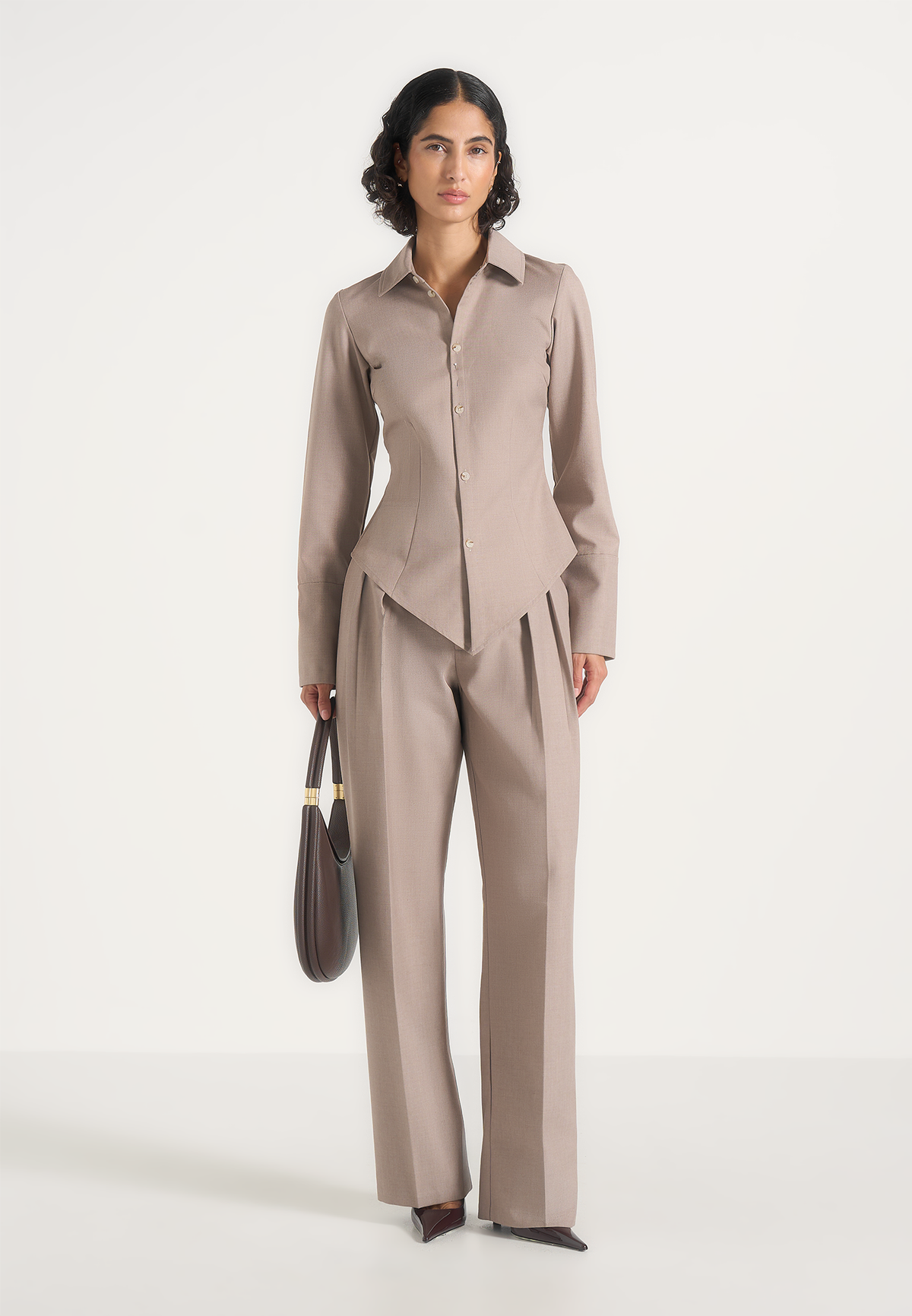 Sonia - Tailored Angled Shirt - Taupe