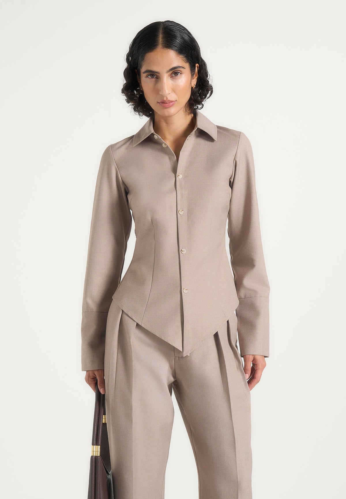 Sonia - Tailored Angled Shirt - Taupe