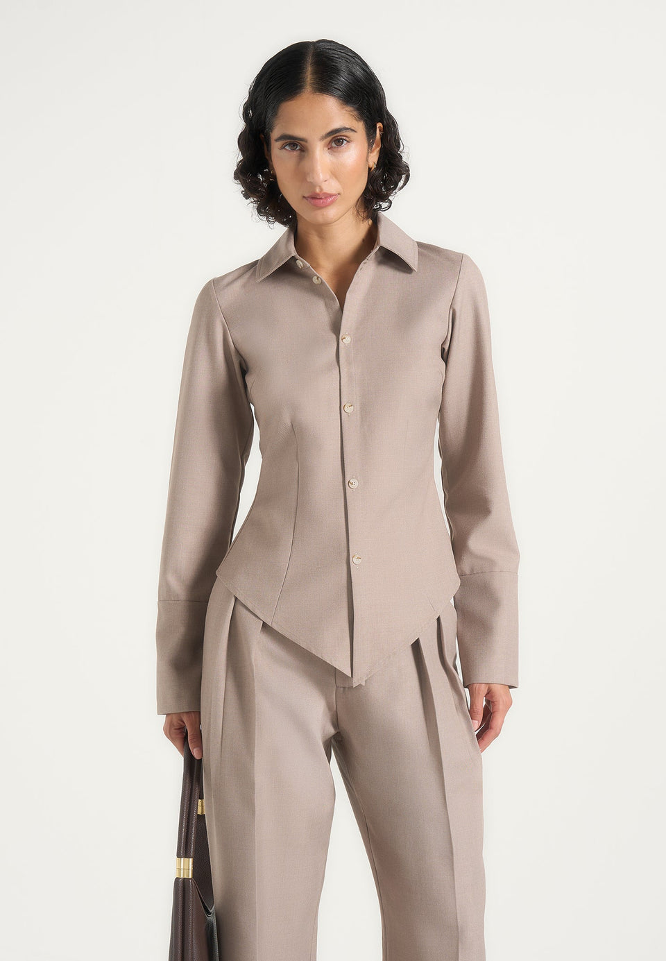 Sonia - Tailored Angled Shirt - Taupe