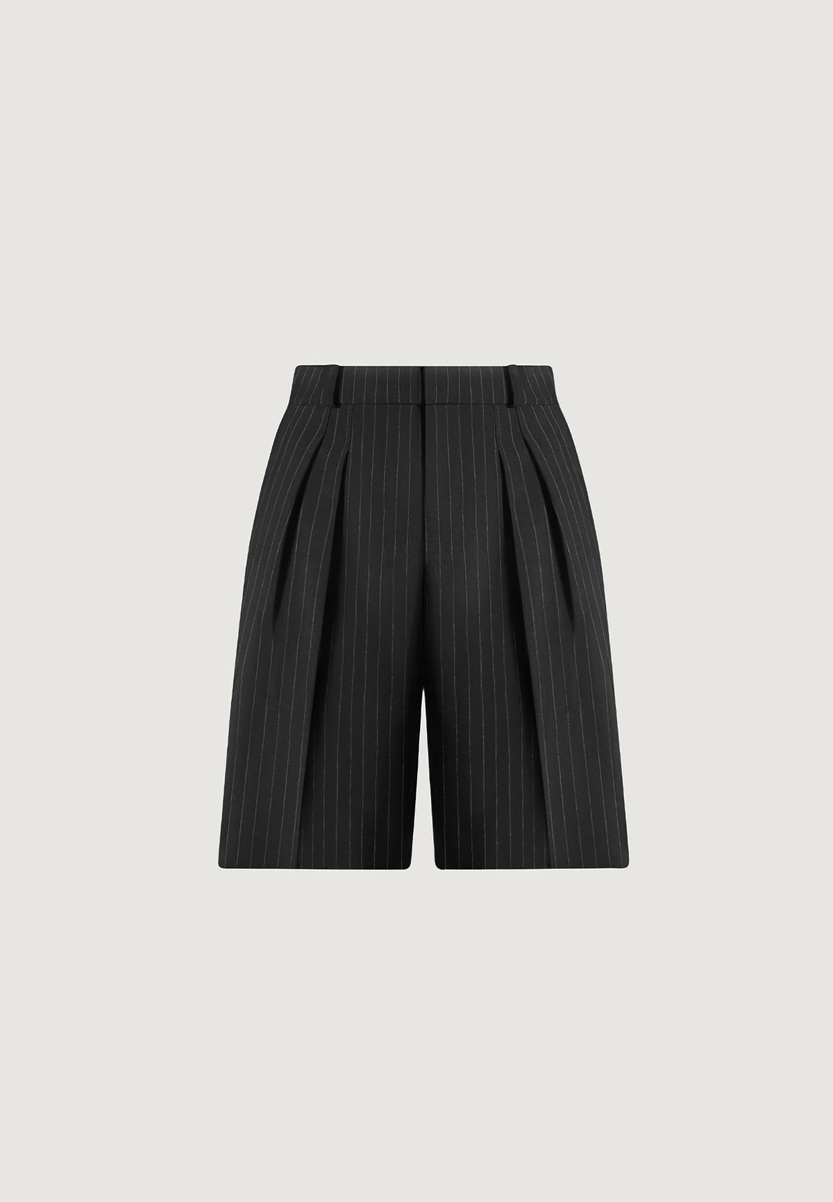 Lorette - Pinstripe Twin Pleat Tailored Shorts - Black