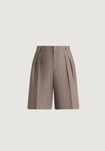 Lorette - Pinstripe Twin Pleat Tailored Shorts - Taupe