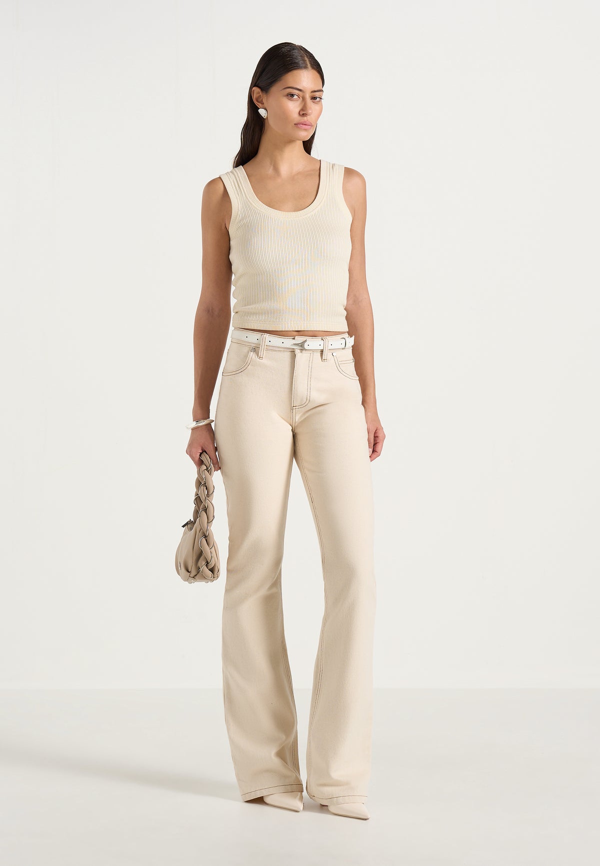 Abbie - Stacked Fit And Flare Jeans - Cream