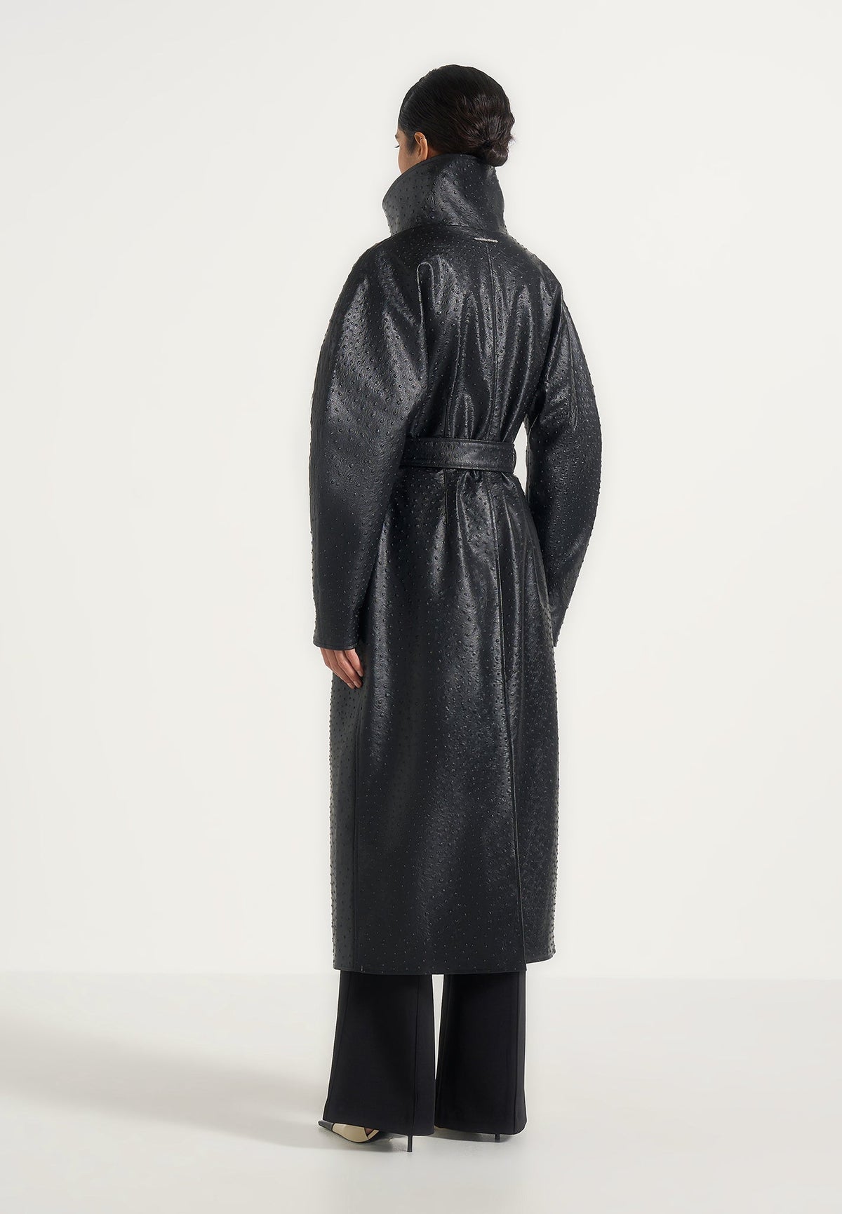 Leyna - Ostrich Hourglass Belted Coat - Black