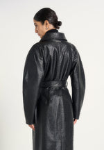 Leyna - Ostrich Hourglass Belted Coat - Black