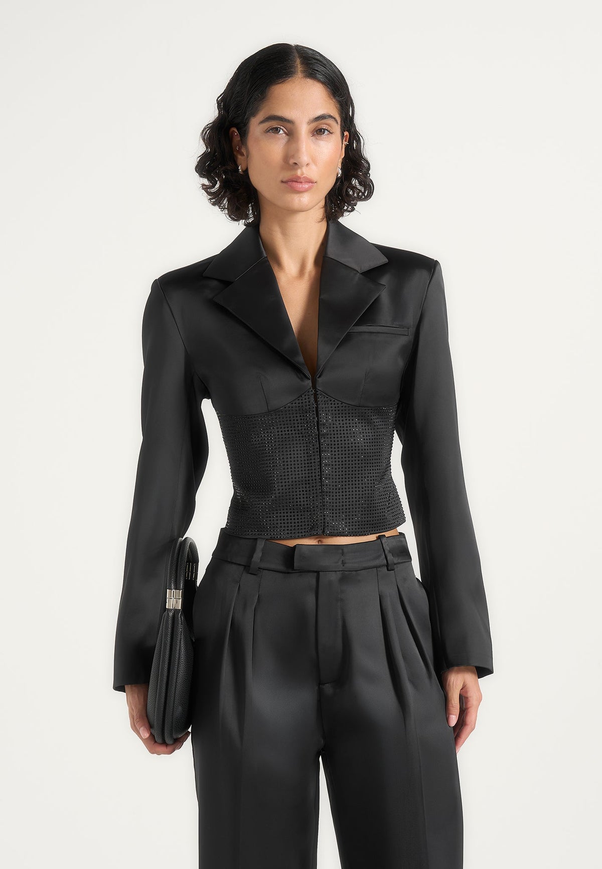 Kiki - Rhinestone Corset Blazer - Black