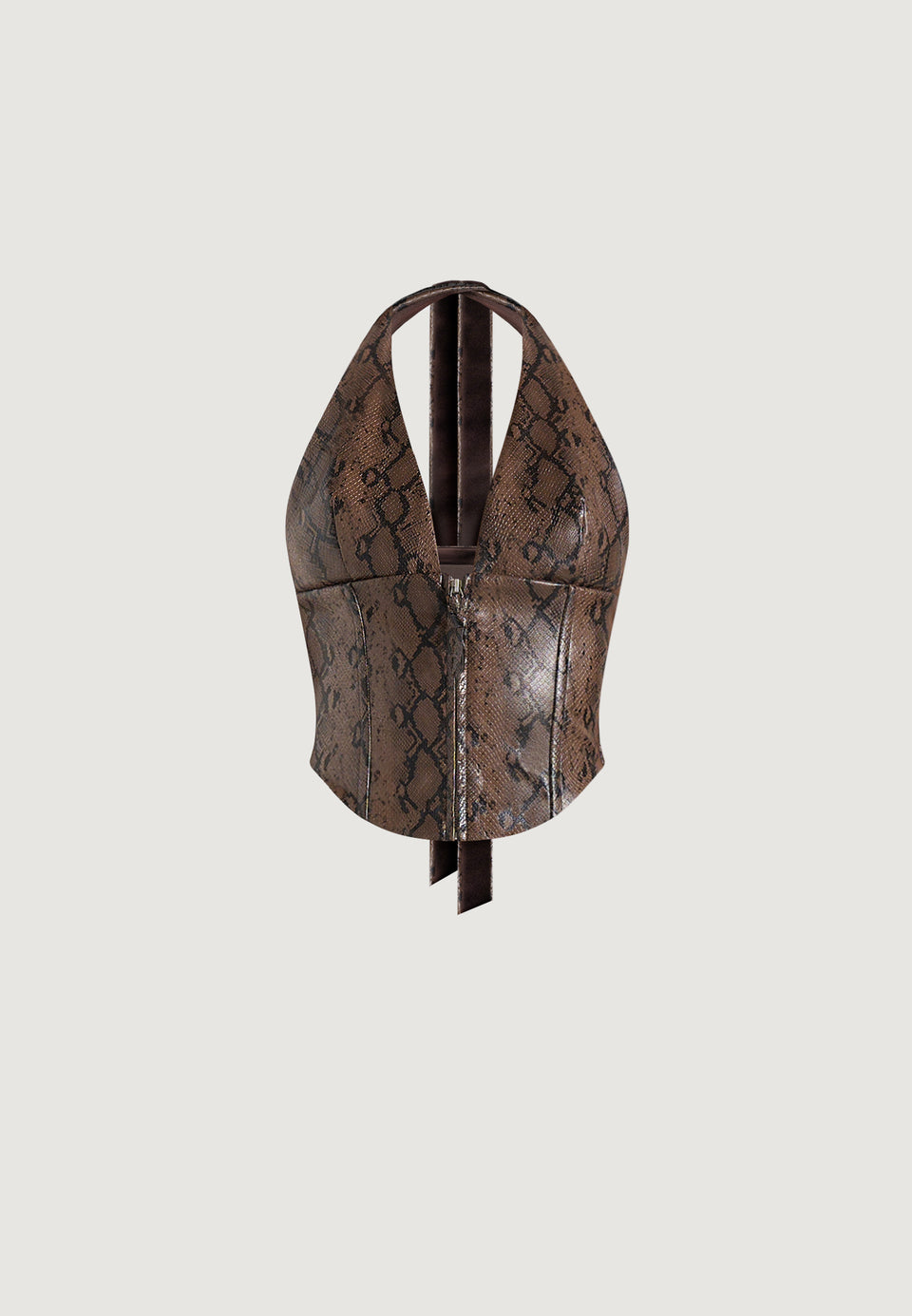 sloane-python-halter-corset-top-brown