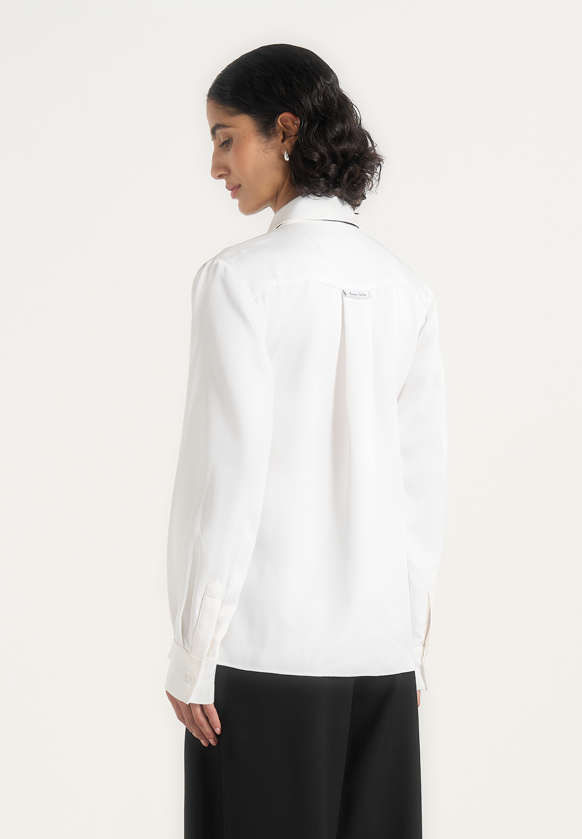 Hanelle - Satin Tie Neck Pleated Shirt - White