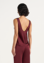 Sasha - Satin Scoop Neck Open Back Tank Top - Wine Red