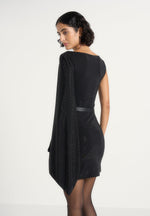 Chana - Embellished Drape Cape Mini Dress - Black