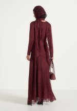 Miriam - Asymmetric Satin & Lace Maxi Dress With Lace Scarf - Wine Red