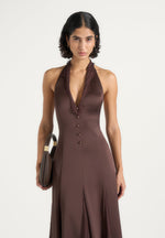 Dionne - Plunge Lace Panel Maxi Gown - Brown