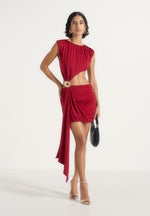 Pia - Draped Hardware Mini Dress - Cherry Red