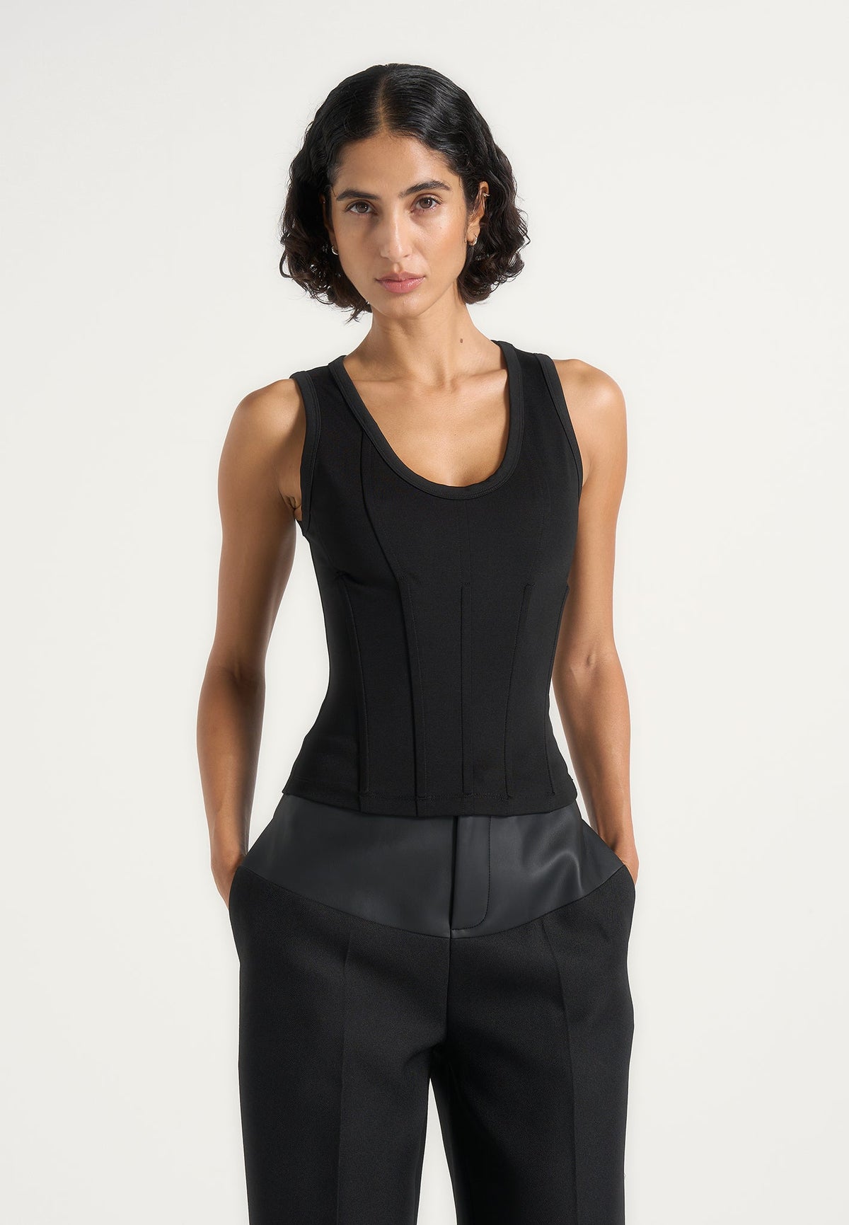Tess - Corset Seam Tank Top - Black