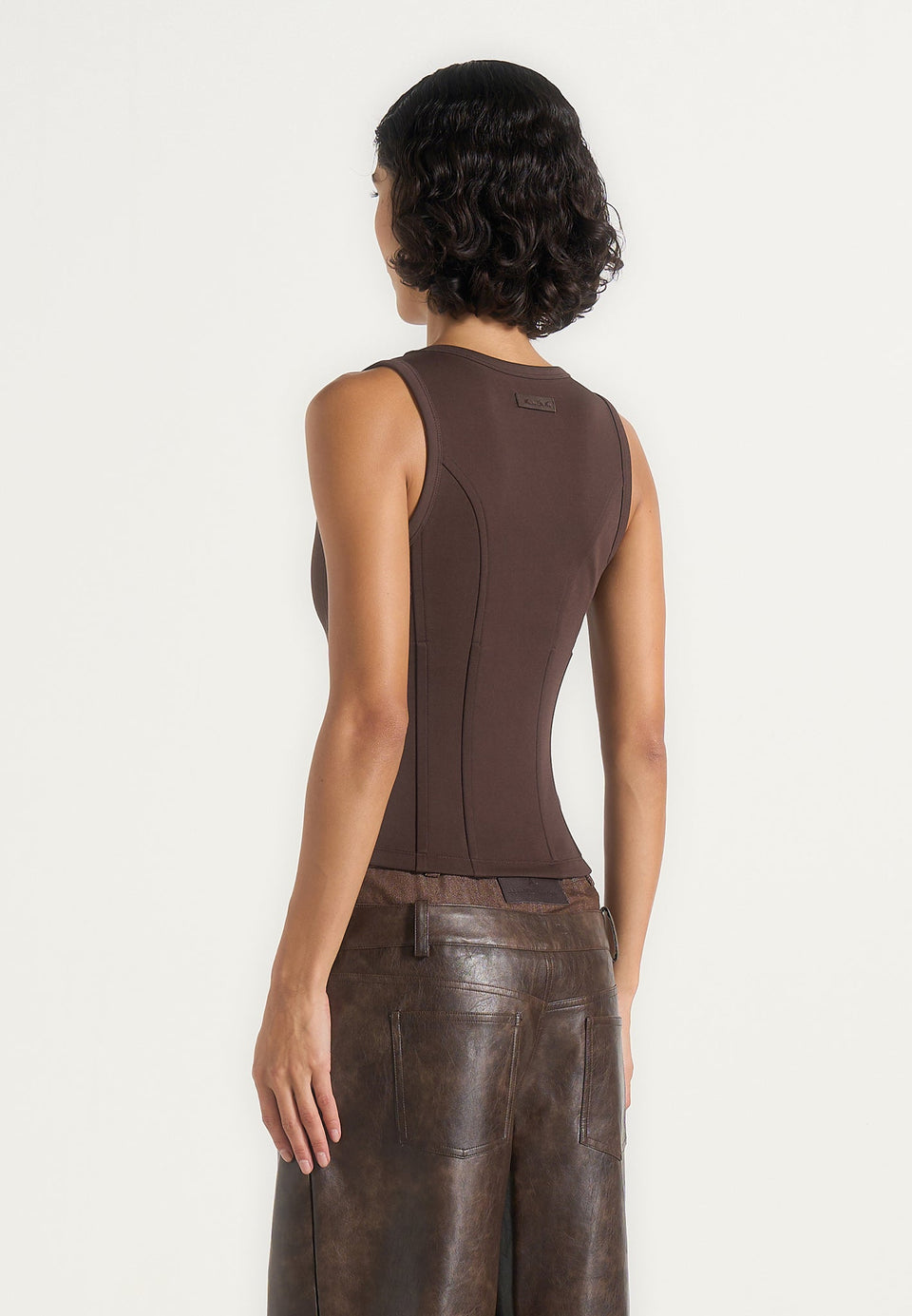 Tess - Corset Seam Tank Top - Brown