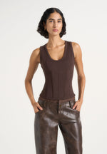 Tess - Corset Seam Tank Top - Brown