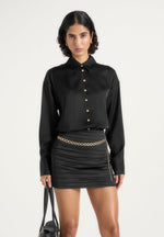 Milena - Chain Belt Ruched Shirt Mini Dress - Black