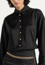 Milena - Chain Belt Ruched Shirt Mini Dress - Black