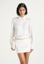 Milena - Chain Belt Ruched Shirt Mini Dress - White