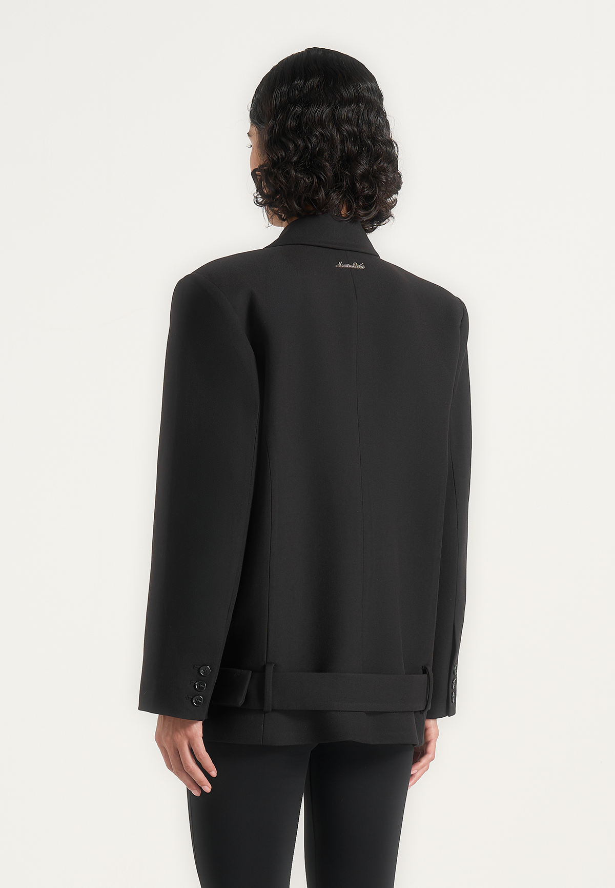 Aisha - Oversized Belted Double-Breasted Wool-Blend Blazer - Black