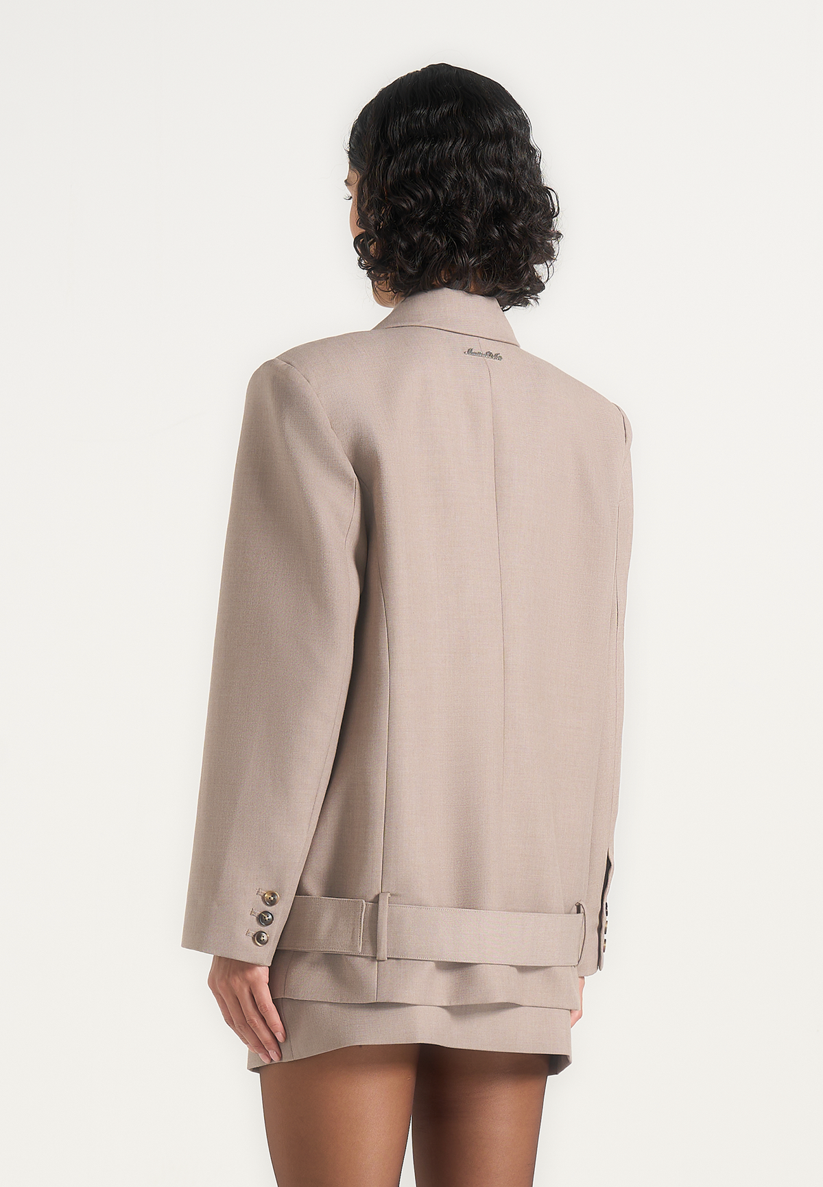 Aisha - Oversized Belted Double-Breasted Blazer - Taupe