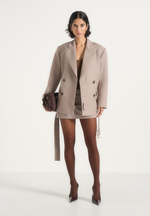 Aisha - Oversized Belted Double-Breasted Blazer - Taupe
