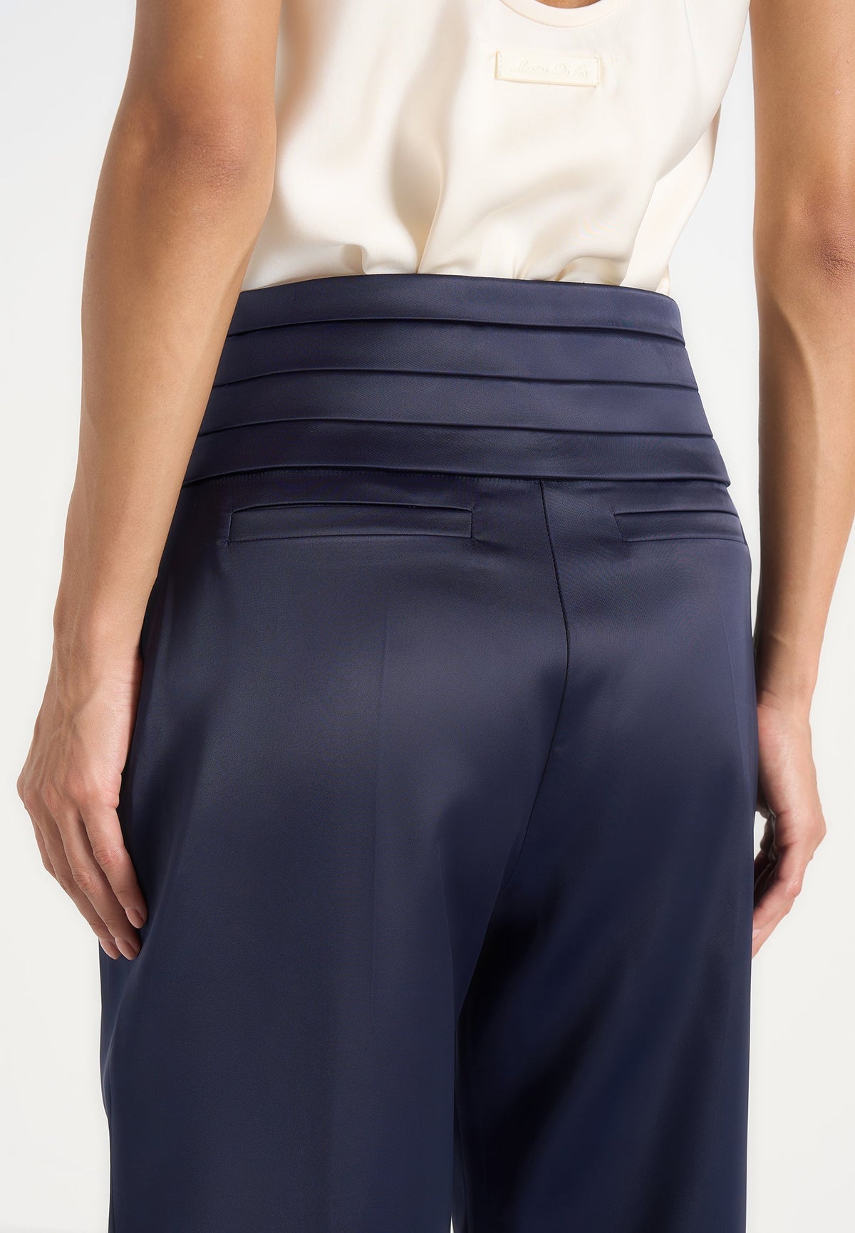 Fallon - Pleated Waistband Straight Leg Pants - Navy