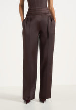 Fallon - Pleated Waistband Straight Leg Pants - Brown