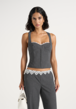 Lise - Lace Trim Wool-Blend Halter Corset Top - Grey