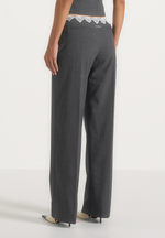 Jocelyn - Lace Waistband Tailored Wool-Blend Pants - Grey