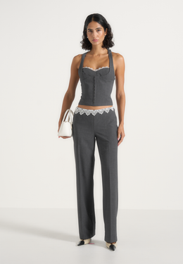 Lise - Lace Trim Wool-Blend Halter Corset Top - Grey