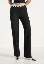 Jocelyn - Lace Waistband Tailored Wool-Blend Pants - Black