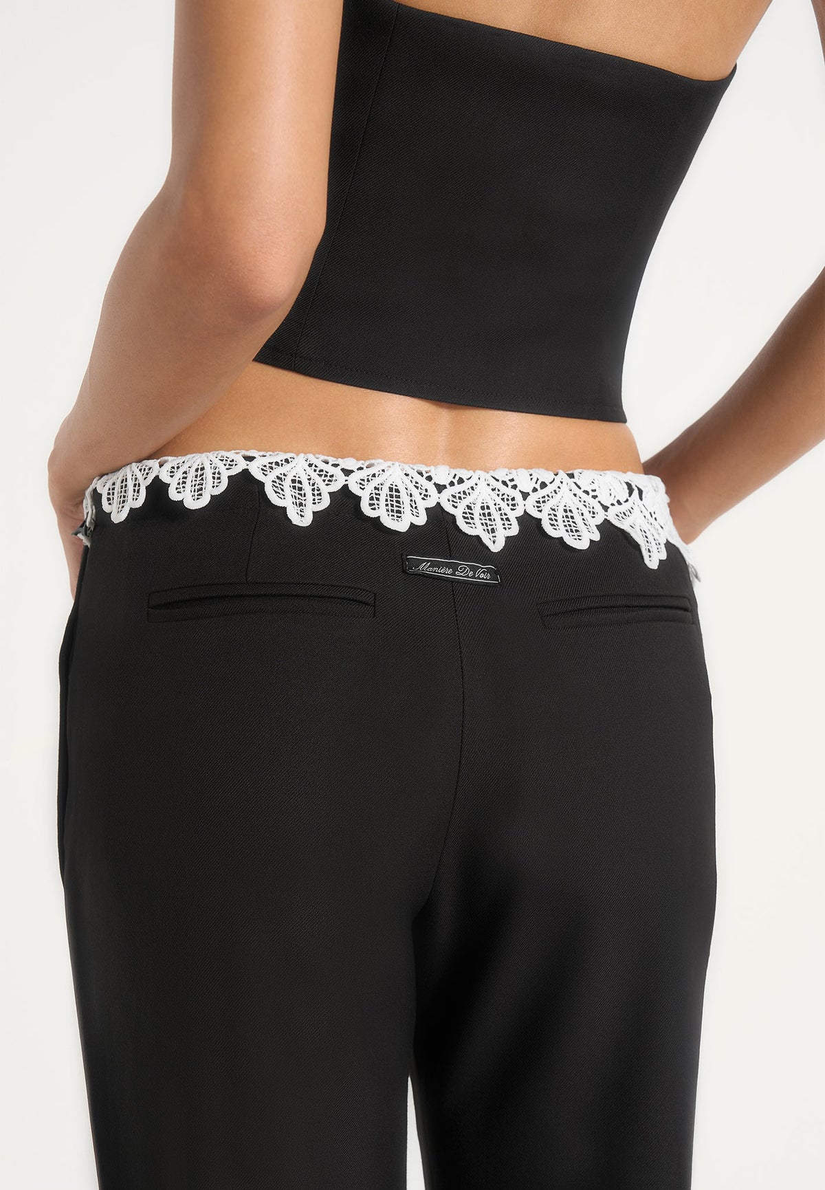 Jocelyn - Lace Waistband Tailored Wool-Blend Pants - Black