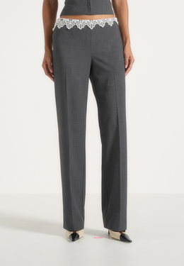 Jocelyn - Lace Waistband Tailored Wool-Blend Pants - Grey