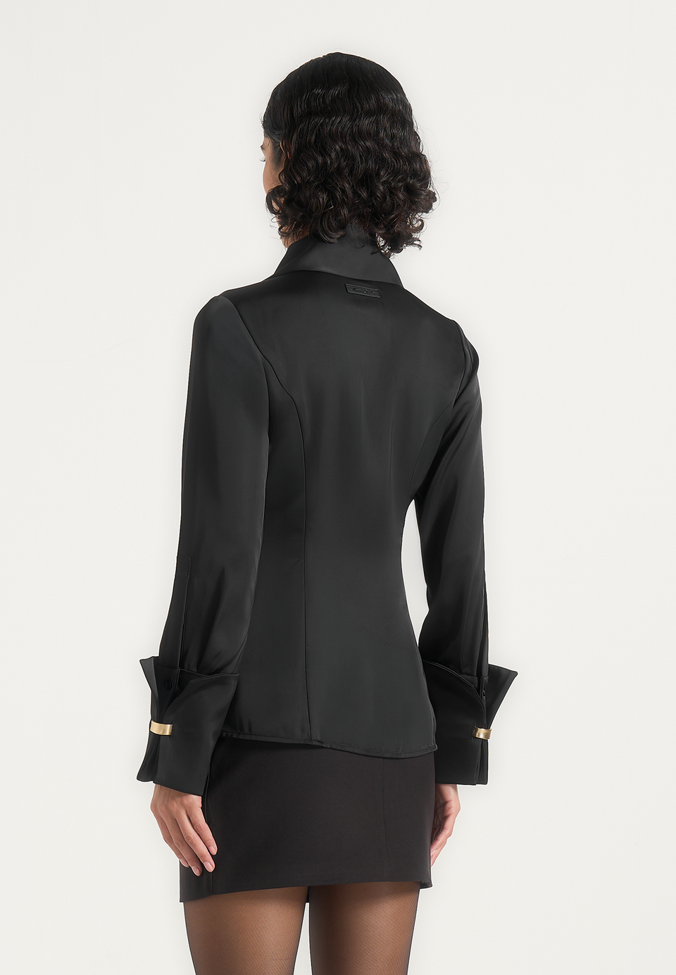 Wilona - Hourglass Scarf Neck Shirt - Black