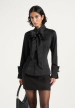 Wilona - Hourglass Scarf Neck Shirt - Black