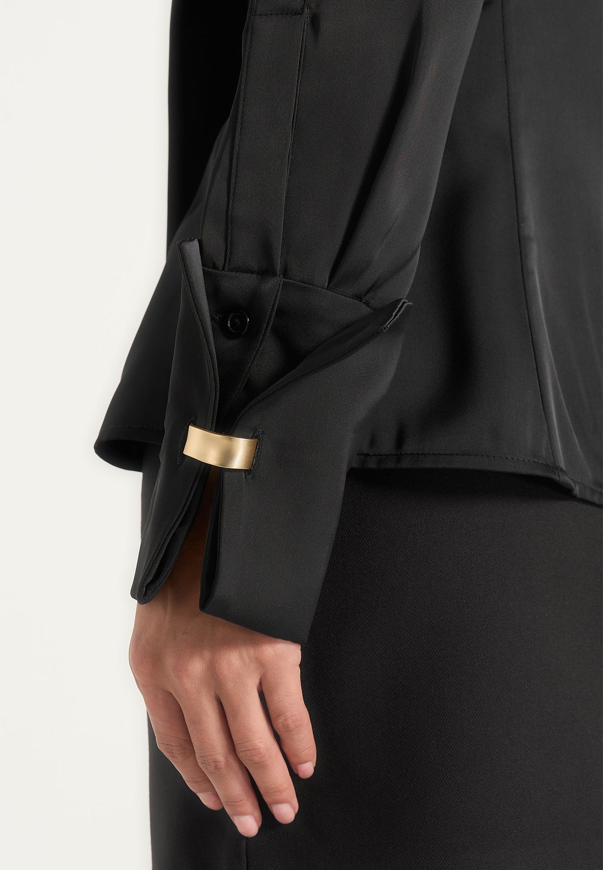 Wilona - Hourglass Scarf Neck Shirt - Black