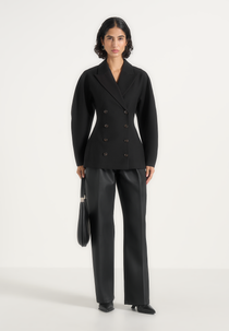 Greer - Wool-Blend Balloon Sleeve Double Breasted Blazer - Black