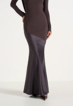 Priya - Beaded Cowl Back Two Tone Fishtail Gown - Brown