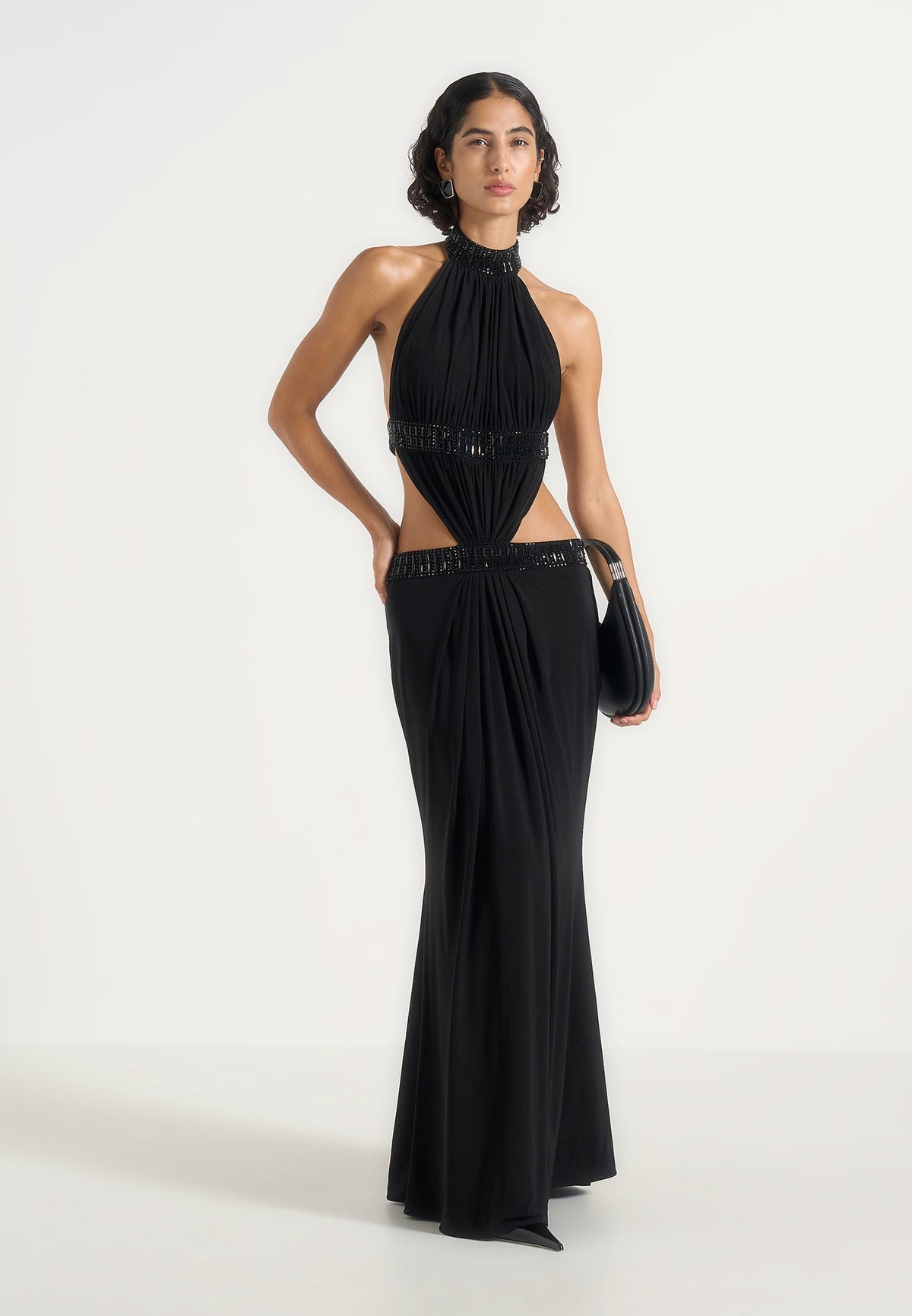 Paola - Embellished Mock Neck Cut-Out Gown - Black